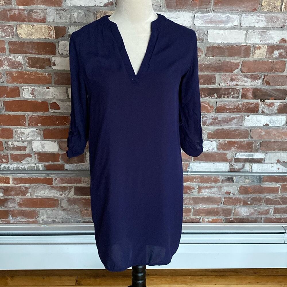 Atmosphere Navy Blue Quarter Sleeve V-Neck Shift Dress Size 2